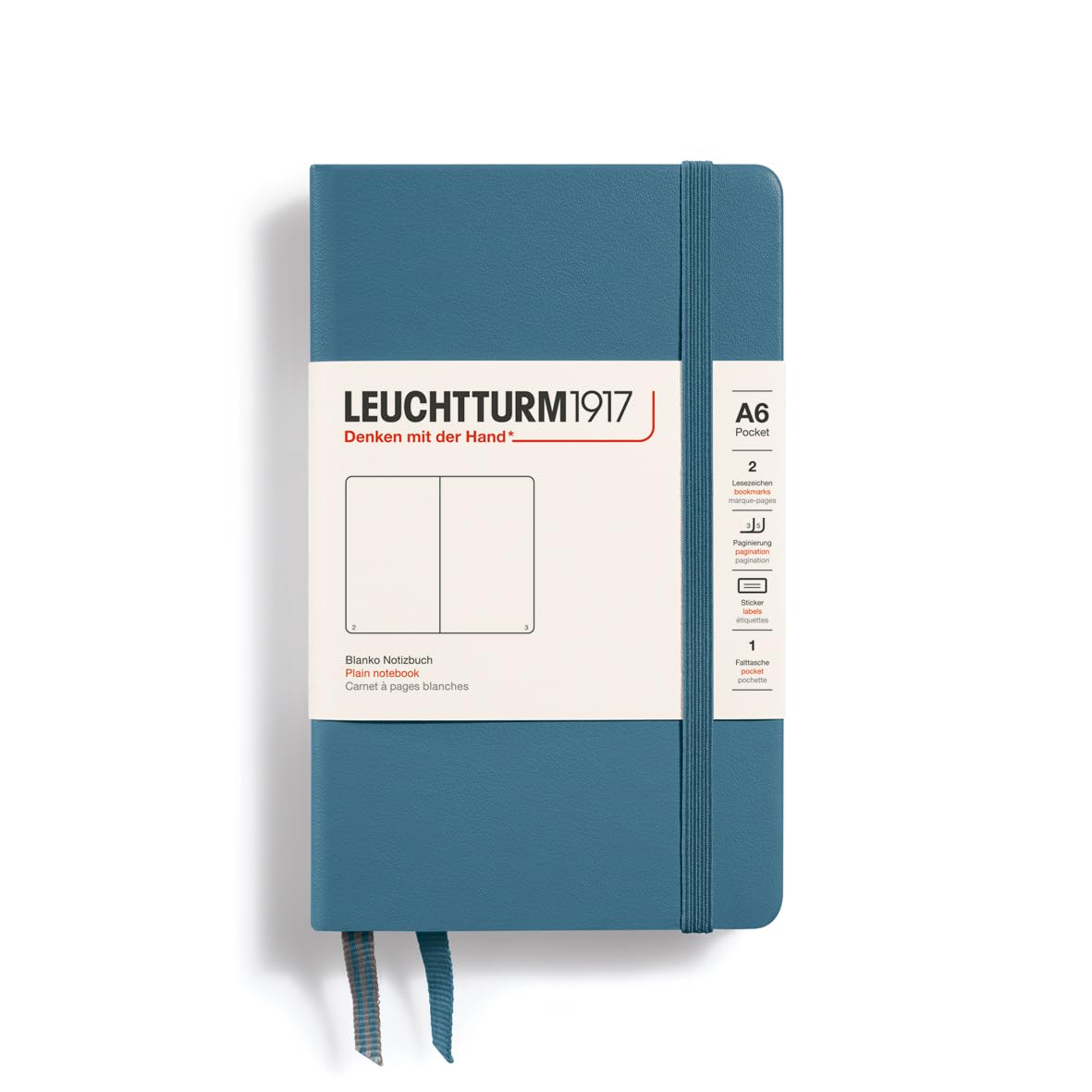 LEUCHTTURM1917 - Notebook Hardcover Pocket A6-187 Numbered Pages for Writing and Journaling (Stone Blue, Plain)