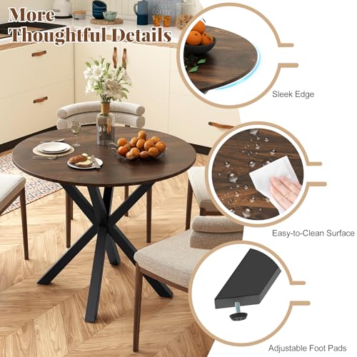 Image of Giantex 36 inch Round Dining Table for 4, Farmhouse Kitchen Table with Rubber Wood Legs, Adjustable Foot Pads, Dining Room Tables for Dinette, Small Space, Dinner, Living Room, Restaurant, Espresso