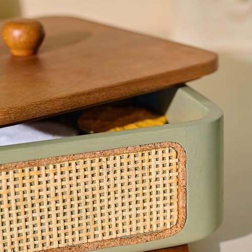 Image of Brick Brown Jali Wooden Masala Box with Lid | 9 Stainless Steel Containers & Wooden Spoon | Handcrafted Spice Box Organizer with 360 Rotating Base | Masala Dani for Kitchen Storage (8.3 x 4.3 Inch)