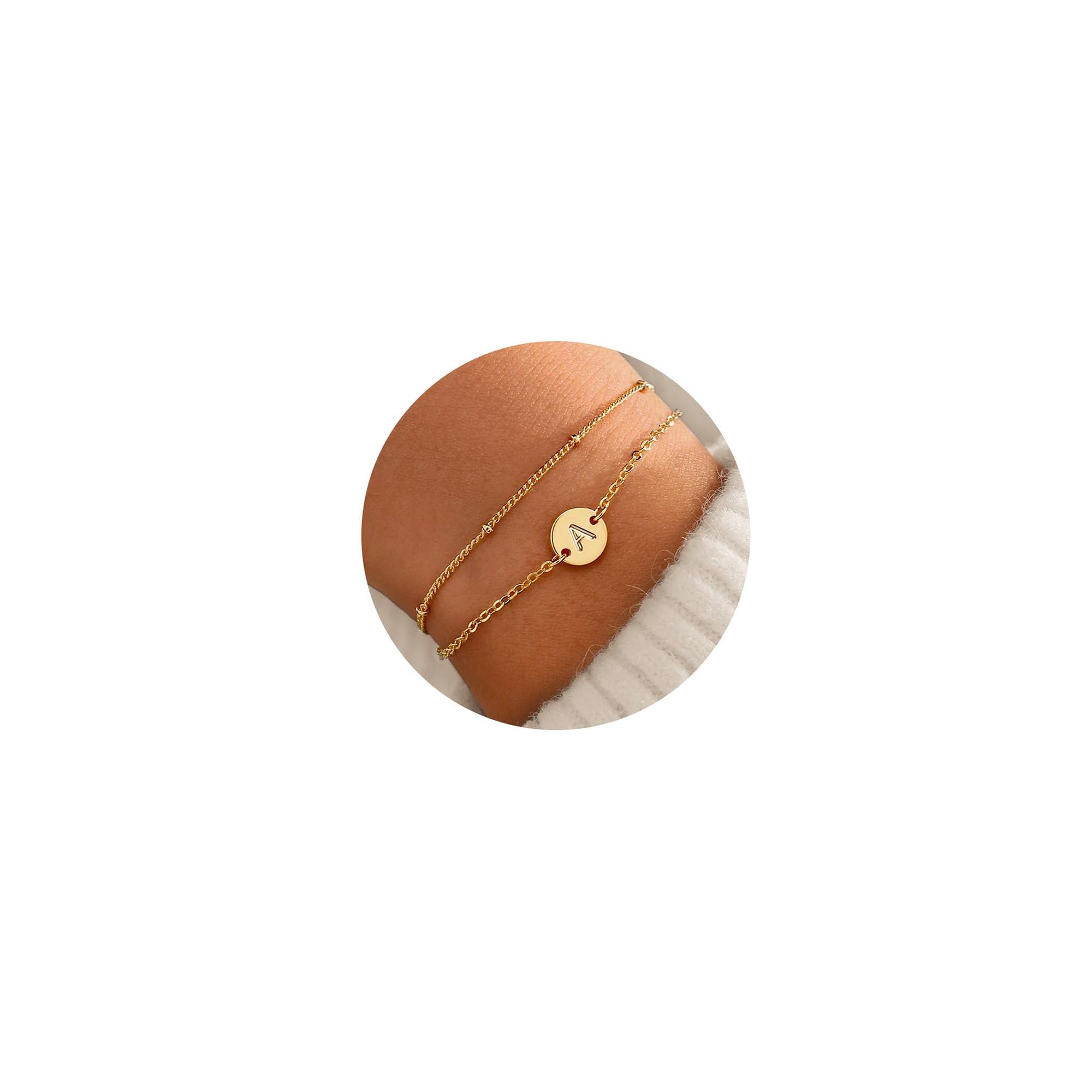 MONOZO Gold Bracelets for Women Christmas Gifts - Dainty 18K Gold Plated Disc Monogram Letter A-Z Initial Bracelets for Women Trendy Personalized Letter Bracelet Birthday Christmas Gifts for Her