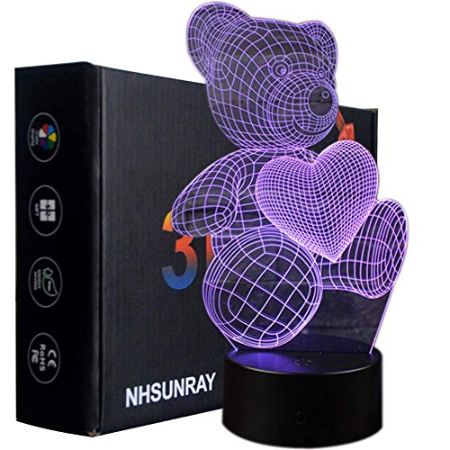 Lámpara 3D LED Oso corazón - cambia de color 7 tonos