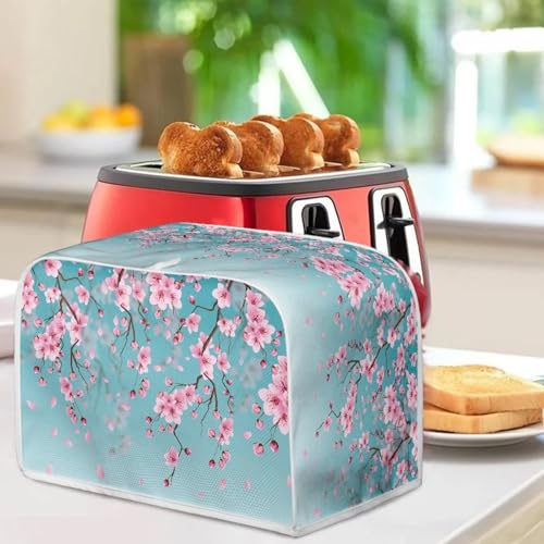 Image of Talayituse Cherry Blossom Print Toaster Dust Cover 4 Slice, Christmas Decoration Bread Maker Cover Toaster Covers Washable Stain Resistant Kitchen Small Appliance Cover, Blue