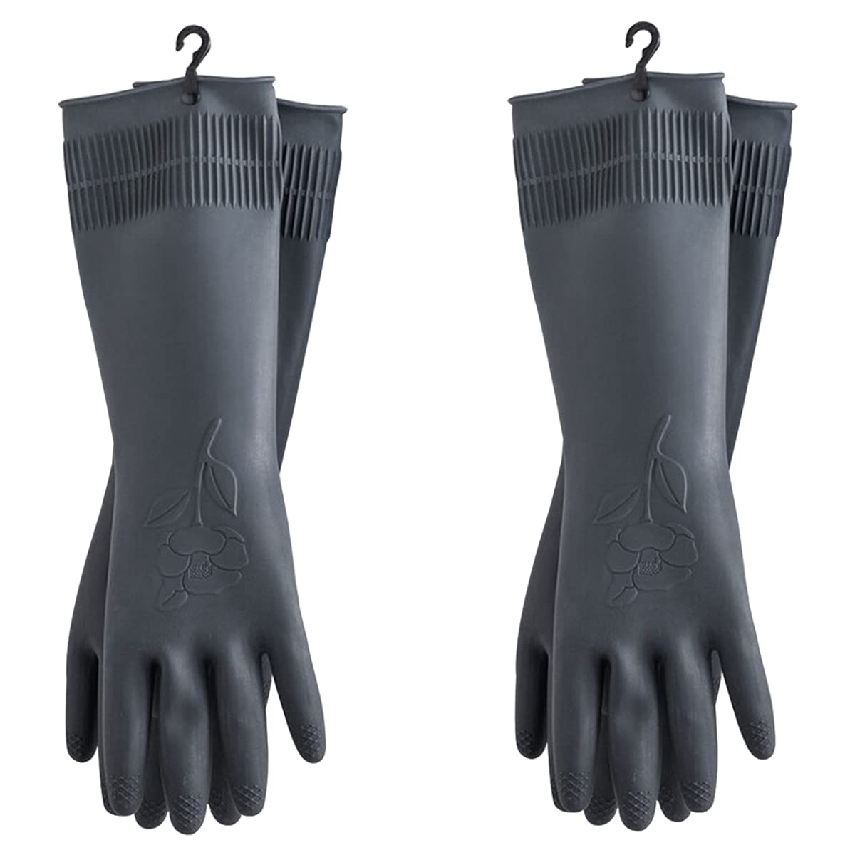 HOMSSEM Dishwashing Gloves with Hanging Hooks 2Pairs of Dish Gloves Latex Navy, Gray Rubber Gloves for Cleaning