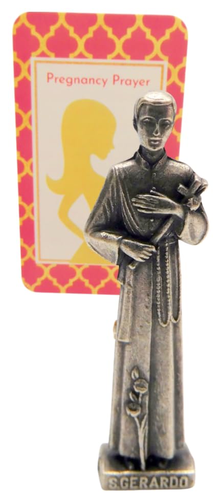 Westmon Works St Gerard Mini Statue Set Metal Pocket Saint Figurine with Prayer for Pregnancy Prayer Holy Card