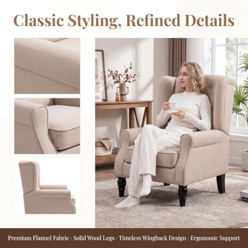 Image of Tufted Wingback Accent Manual Single Lounge Recliner Chair, Beige