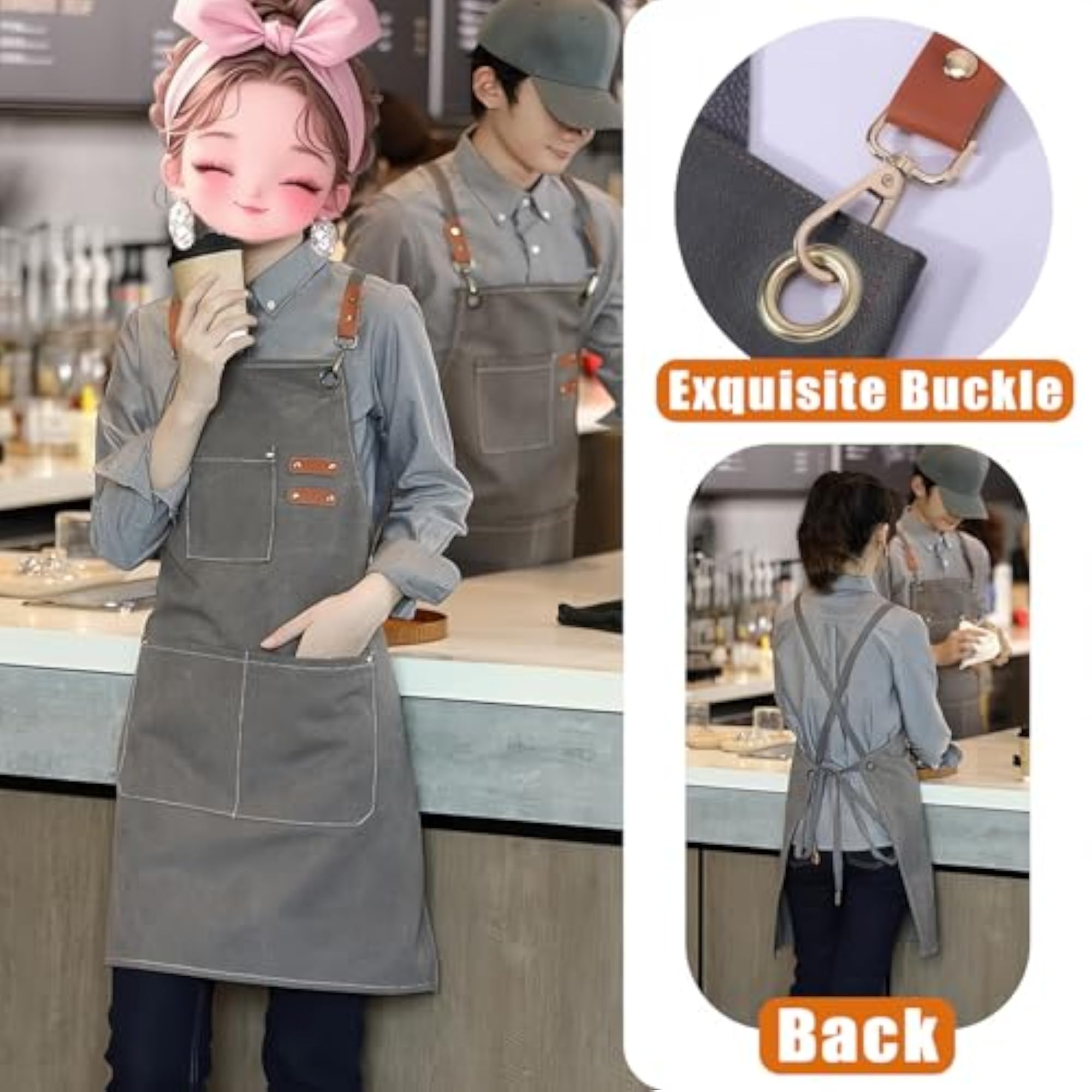Water Repellent Cotton Canvas Chef Apron with Pockets