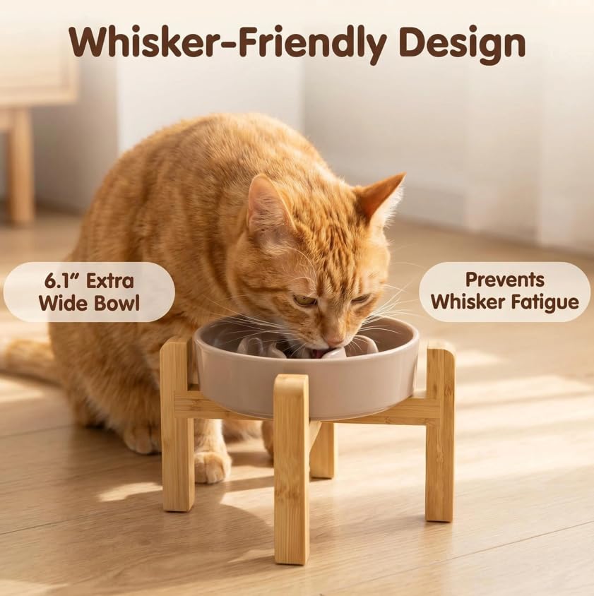 Raised Cat Slow Feeder Ceramic, Anti Vomiting and Whisker Friendly - Image 4
