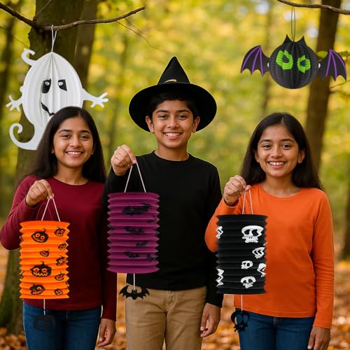 Image of Party Propz Halloween Decoration - 5 Pcs | Paper Bat | Small Paper Lanterns | Paper Ghost Small | Halloween Decor | Halloween Decorations | Halloween Accessories Adults