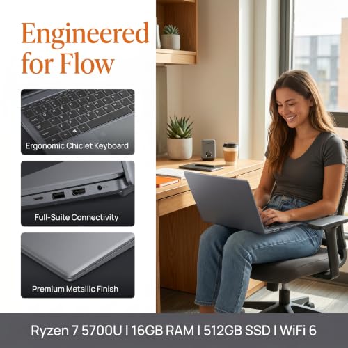 Image of VigoBook G7 15.6-inch Laptop - Ryzen 7 5700U (8C /16T), 16GB RAM, 512GB SSD, WiFi 6, Fingerprint Reader, 58Wh Battery - Grey