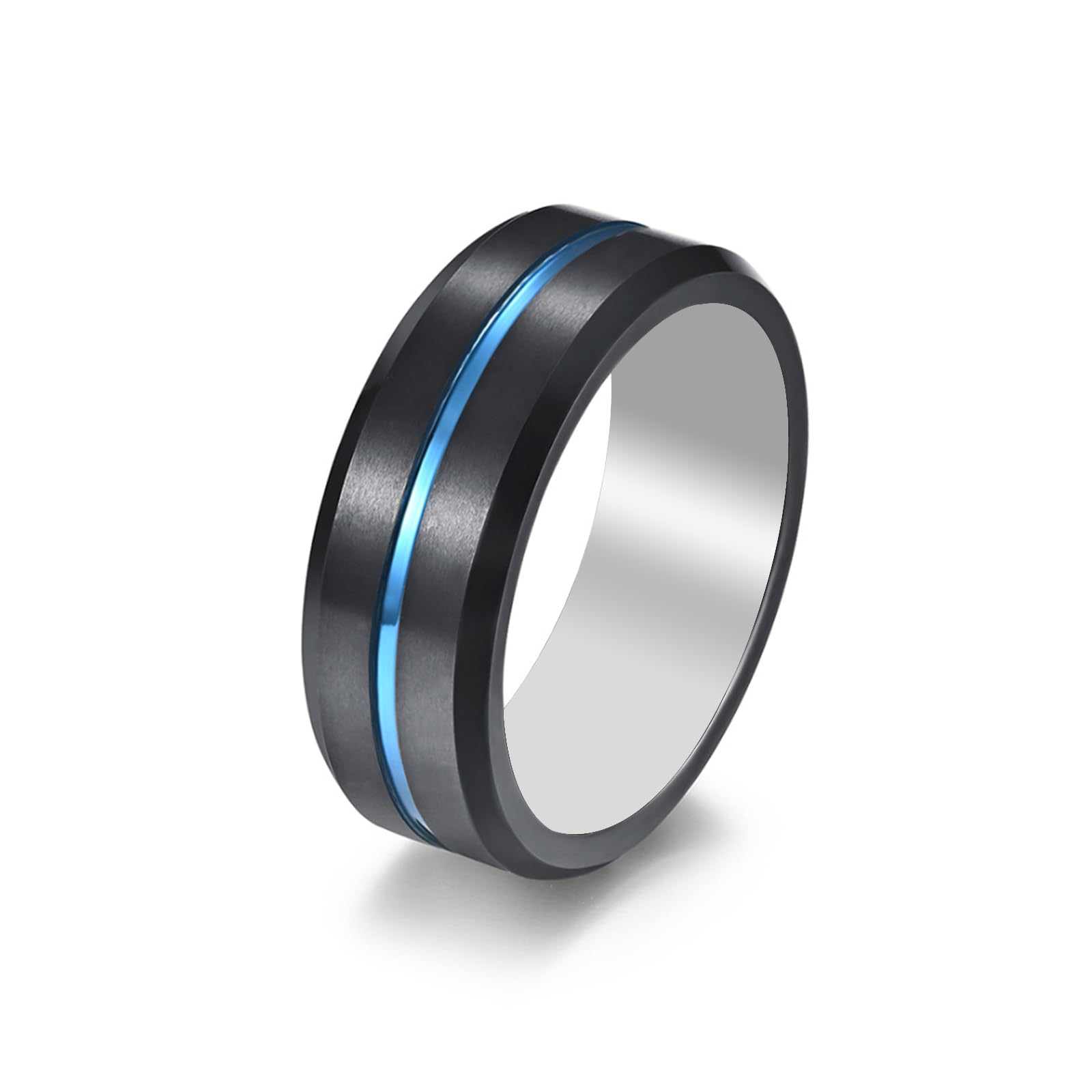 Waterproof Tungsten Steel NFC Forum Type 2 215 496 Bytes Chip Universal for Mobile Phone All-Round Sensing Technology Wearable Smart Ring(Black Blue Tungsten NFC ring-17mm)