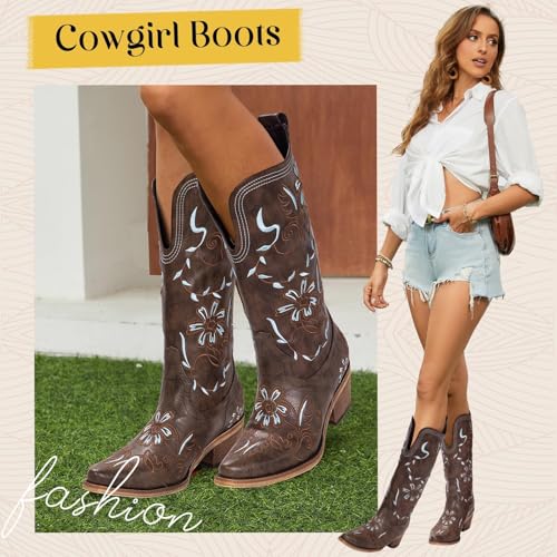 Image of Cowboy Boots for Women, Pointed Toe Chunky Heel | All-day walking comfort design, versatile for daily outfits, country music festivals and western style occasions