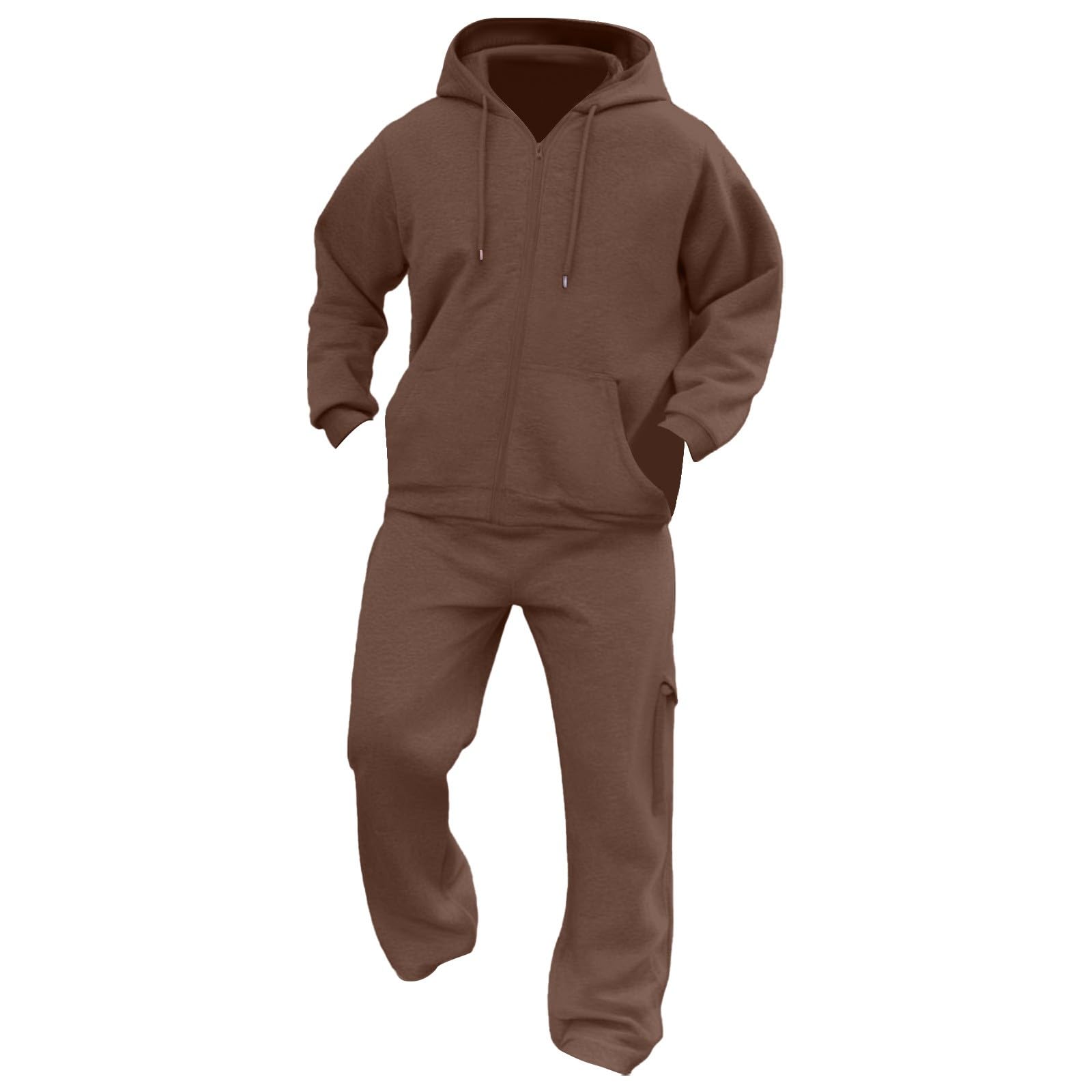 Tuta da uomo con cappuccio, tuta da jogging da uomo a maniche lunghe | Felpa con cappuccio e cerniera, tinta unita, con coulisse e tasche, stile cargo, casual, con tasche, per il tempo libero