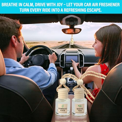 Car Air Freshener Oil Diffuser - Hanging Long Lasting Scent for Car & Home, Essential Oil Freshener with Adjustable Fragrance(Bamboo Rain+White Tea)