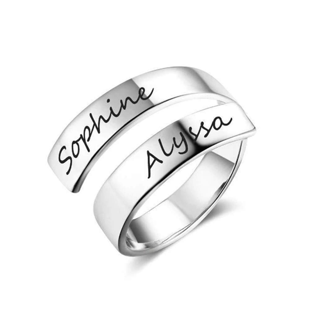 LONAGO 925 Sterling Silber Personalisierte Name Ring Einstellbare Benutzerdefinierte Gravierte Zwei Namen Offenen Ring Schmuck