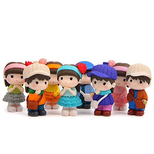 Boy and Girl Statue Kawaii Boy and Girl Doll Set Toy, Garden Cake Decoration Top Hat, Birthday Gift, (1 Set/8 Pieces)