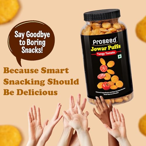 Image of Proseed Jowar Puffs (Pani Puri, Tangy Tomato & Cheese) | 150g x 3 Packs (Total 450g) | Slow Roasted & 100% Veg | No Refined Flour, Sugar & Trans-Fat | Gluten Free | No Palm Oil | Healthy Millet Snacks