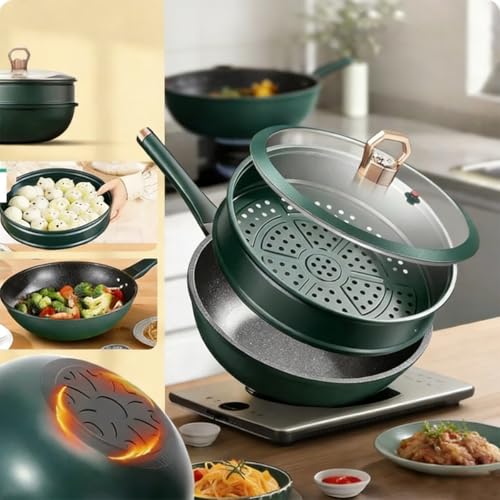 Wok con fondo plano antiadherente y vaporizador miniatura 4