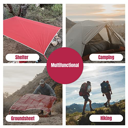 Near Zero Waterproof Camping Tarp For 2 Person Tent | 6 Oz Ultralight 20D Ripstop Nylon Multi-Functional Footprint Ground Tarp For Backpacking With Buckle Clips | Carry Bag Included | Red (7 X 4.2 Ft) #TOP3