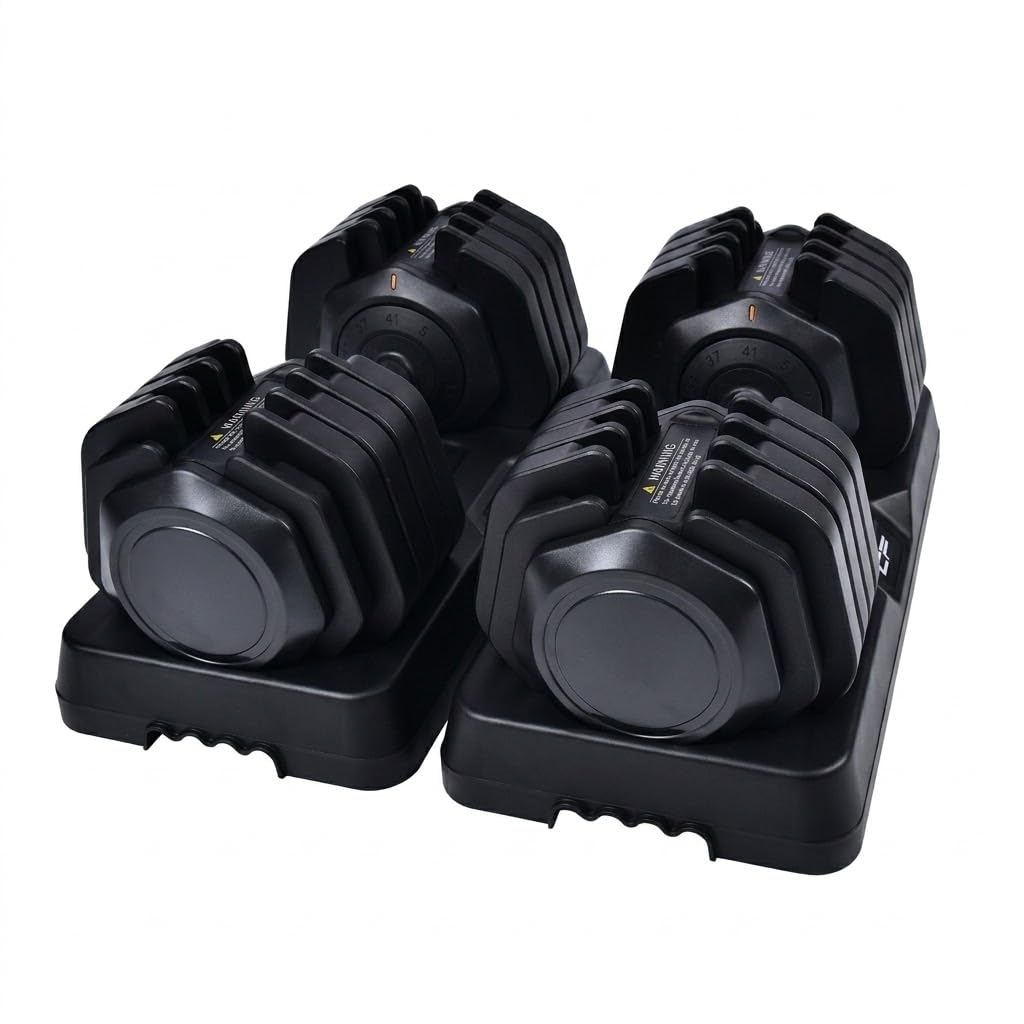 Clover Fitness Set di 2 manubri regolabili da 5 a 41 kg, per palestra a casa, regolazione rapida, design compatto con basi incluse
