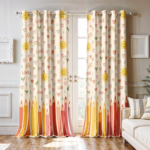 Image of Ultimate Trends Light Filtering Kids Curtain | Fairy, Dragon Castle, Safari & Jungle Animal Prints | for Kids Room Doors and Window | 7 FEET Pack of 2 |Rainbow Joy