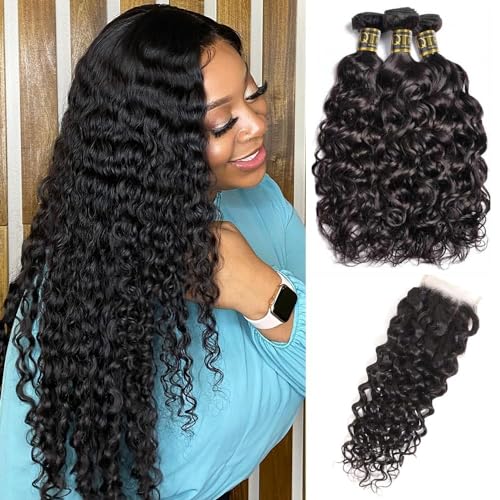 QTHAIR 16A Brazilian Hair Weave Bundles Wave Wave with Closure