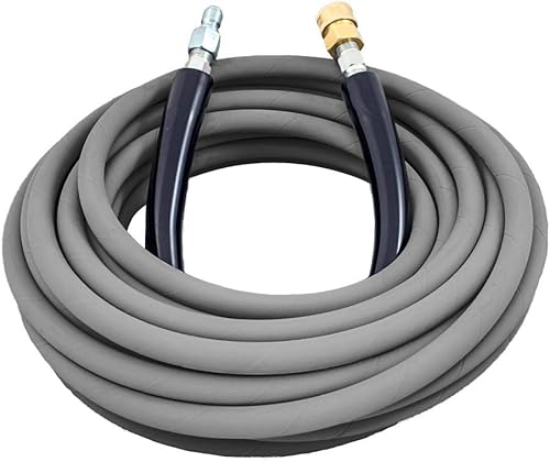 The Clean Garage MTM KobraJet - Manguera de lavado a presión de 3/8 pulgadas, color gris, 100 pies con conexiones rápidas QC instaladas