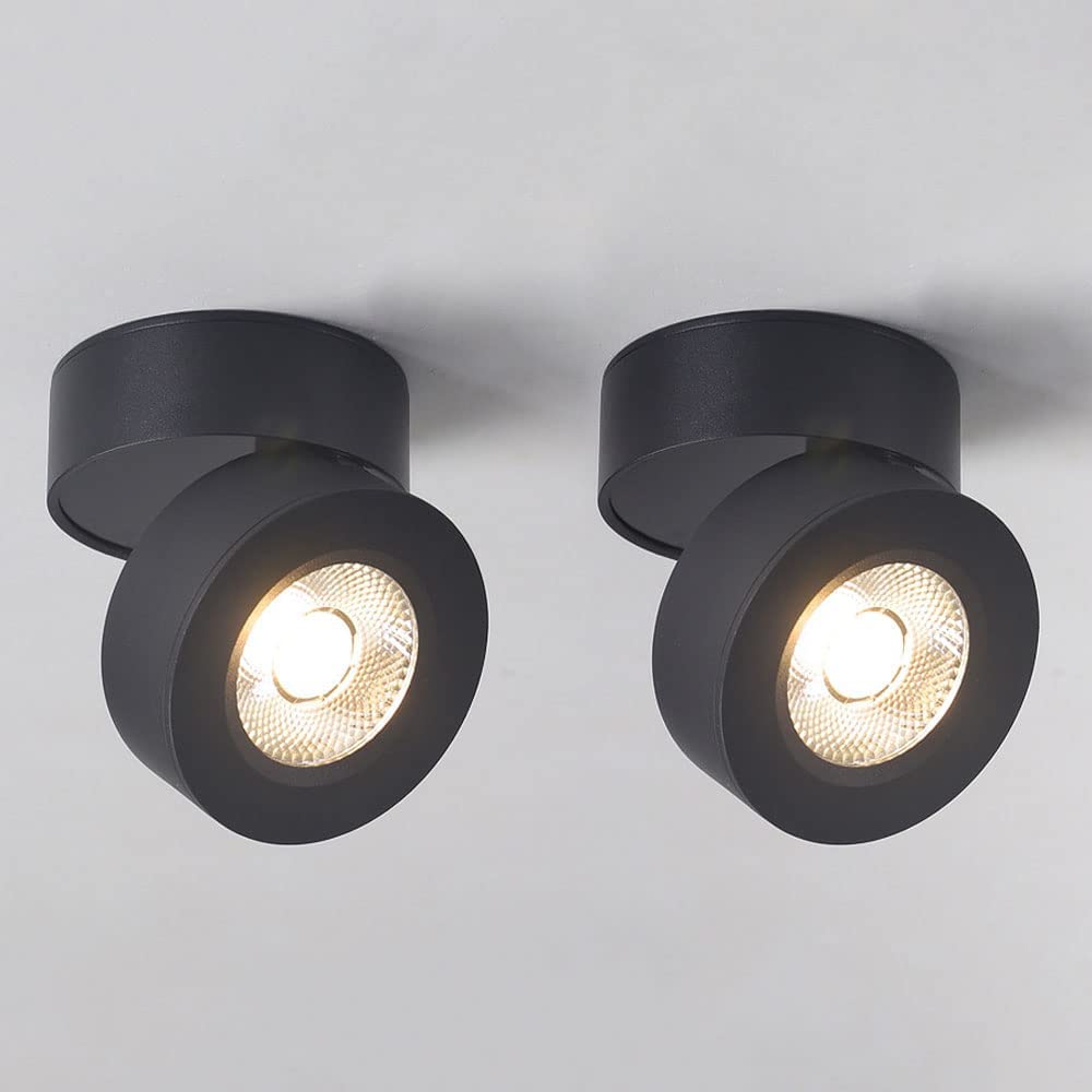 Luofdclddd Black-4000K Spotlight，Led Ceiling Spotlight Adjustable Surface Mounted Accent Spot Lighting Indoor Wall Swivel Lamp, Aluminum Housing Directional Spotlights 7W Living Room Mini Ceiling Lamps/Black-400