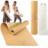 Yogamatte Kork rutschfest XXL 200 cm + Tasche Set, MADE IN Portugal: nachhaltig & schadstofffrei | Yoga Matte extra lang 2 m + weich, dick | Pilates Yoga Mat Gymnastikmatte Sportmatte Fitnessmatte
