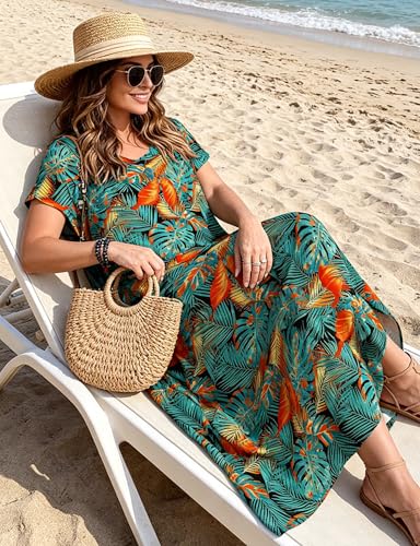Image of Kancystore Women's Plus Size Dresses Summer Casual Loose Pocket Short Sleeve Slits Long Maxi Dress XL-5X