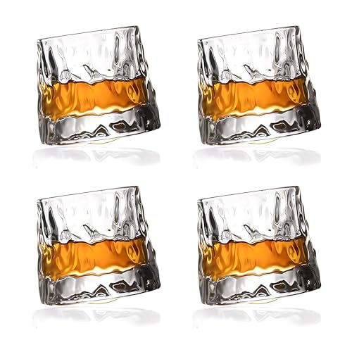 Set Bicchieri da Whisky in Vetro Rotante, Bicchieri Wisky con Fondo Sferico per Degustazione, Bicchiere Senza Gambo di Alta Qualità, 4 Pz Bicchieri Vetro Particolari per Rum, Gin, Amaro e Distillati