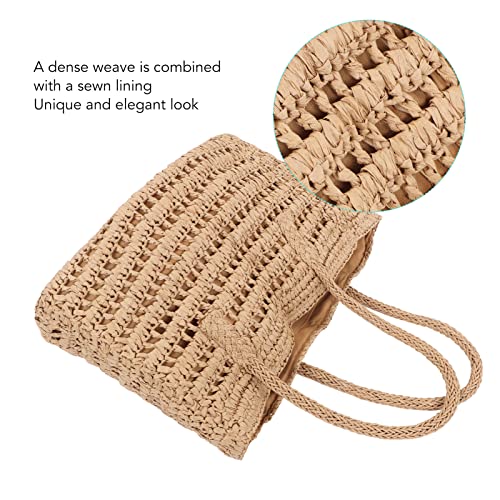 Woven Straw Large Bag, Vintage Hollow Out Double Handle Zipper Inner Pocket Straw Shoulder Bag (Coffee Color)4