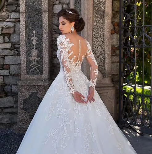 Dexinyuan Lace Tulle Ball Gown Wedding Dresses for Bride 2025 with Sleeves A Line Bohemian Bridal Gowns for Women4