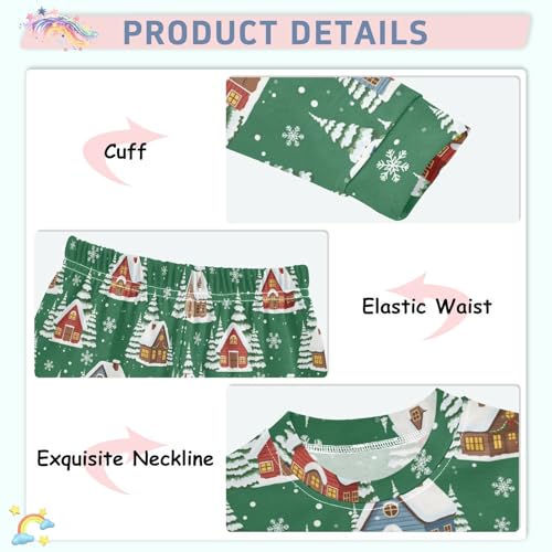 Pajama Sets Long Sleeve Winter Village Scene Pattern Soft Comfy Sleepwear 2 Piece PJS 3-8T4