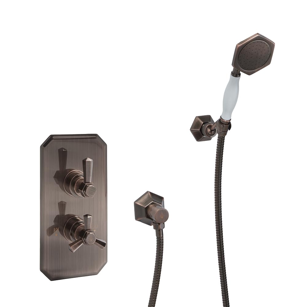 Milano Aged Bronze Earlham Art Deco Twin Thermostatic Mixer Valve Hand Shower Handset