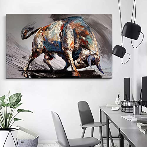 Riveda LZJFBABULL-888-1 Large Framed Bull Canvas Wall Art Man Room Cave Wall Decor Spanish Bull Modern Inspirational Wall Street Stock Picture Poster Painting Art thumb #4