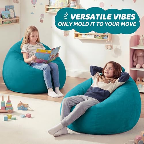 Image of HABUTWAY 2FT Bean Bag Chair 2-Pack, 2' Beanbags Small Bean Bag Chairs with Filling, Teardrop Bean Bag Chair Luxurious Velvet Ultra Soft Fur with Removable Cover(Sea Blue)