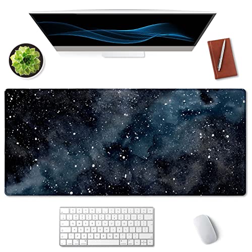 Image of SSOIU Extended Gaming Mouse Pad (35.5x15.7 in) Dark Starry Deep Space Desk Mat, Cute Galaxy Desk Pad