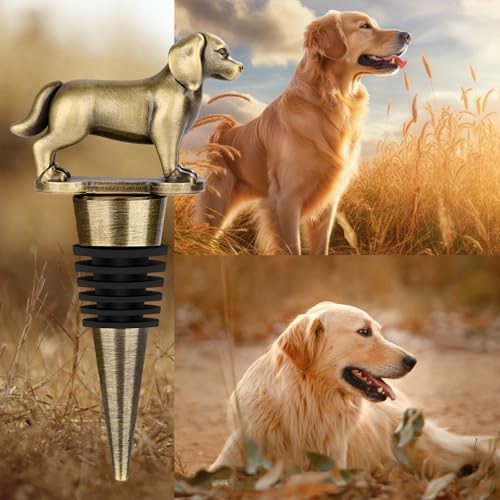 LKKCHER Golden Retriever Weinflaschenverschluss, Golden Retriever Geschenke, Geschenk für Hundebesitzer, Geburtstagsgeschenk Weingeschenke Weihnachten Geschenke für Männer Frauen Papa, Bronze