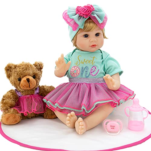 Milidool Reborn Baby Doll 22 inch Realistic Weighted Lifelike Girl Dolls with Teddy Toy Best Birthday Set for Kids Age 3+