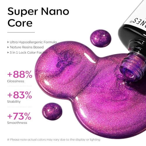 Image of modelones Gel Nail Polish, 15 ML Chameleon Purple Gel Polish Pink Holographic Nail Polish Hot Pink Shimmer Glitter Gel Polish Soak Off LED Nail Art Gel DIY Salon Gift for Women
