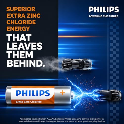 Image of Philips R03L4B /94 AAA Extra Zinc Chloride Battery (Pack of 4) | 1.5V Long Lasting Power | Leak Resistant | 36 Months Shelf Life | Ideal for Remote, Clock, Toy, Mouse & Other Household Devices