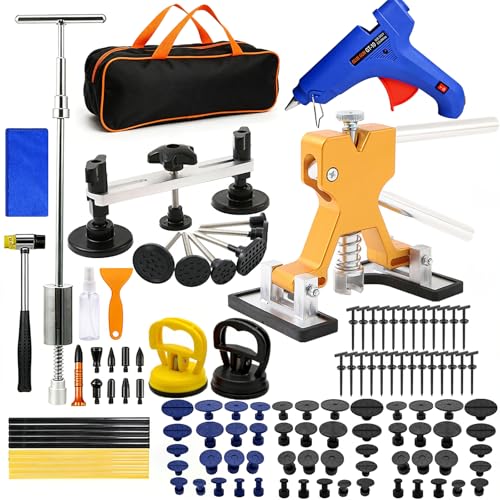 Image of Car Dent Puller Kit, 142 PCS Paintless Dent Removal Kit with T-bar Dent Puller, Bridge Puller, Dent Lifter, Suction Cup Puller. Dent Remover Tool for Car Dents, Hail Damage, Door Ding Repair