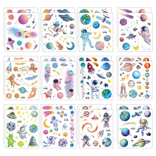 24 Tatuajes De Elementos Espaciales, Tatuajes Divertidos Con Estampado De Planetas, Pegatinas Temporales Para Cuerpo Y Brazos, Decoraciones Para Fiestas, Impermeables De Larga Duración.
