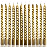 10 Inch Gold Spiral Taper Candles Set for Christmas, 12 Pack Unscented Twisted Candlesticks, Dripelss Thin Tapered Candles for Holiday Party Decoration