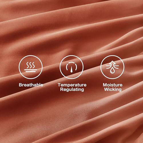 Image of Andency Orange King Sheets Set 100% Viscose Derived from Bamboo | Cooling Summer Sheets, Deep Pocket Up to 16 inch, Silky Soft Hotel Luxury Breathable Bedding Sheets & Pillowcases