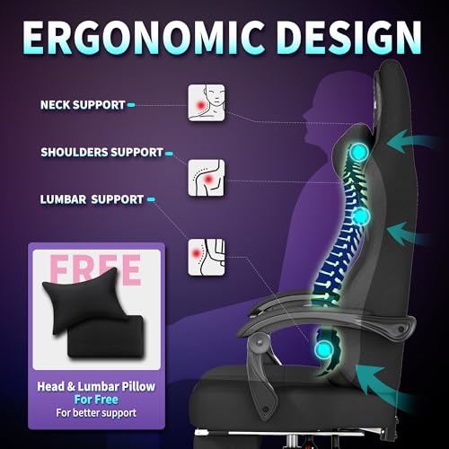 Gaming Chair, Big and Tall Gaming Chairs for Adults with Footrest and Lumbar Support, Comfortable Ergonomic Fabric Computer Chair 400 lbs, 360° Swivel, Height Adjustable Video Gamer Chair, Silla Gamer - Image 7