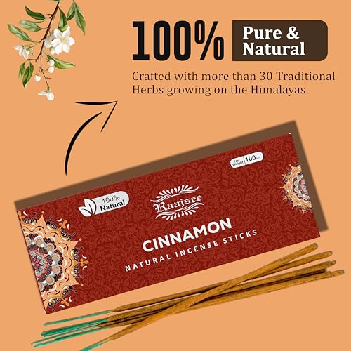 Image of Raajsee Cinnamon Incense Sticks 100gm, Charcoal Free - !00% Natural - Organic Non-Toxic Insence Sticks, Inscents Made with Upcycled Flowers, Meditation Gifts - Spiritual Cleansing