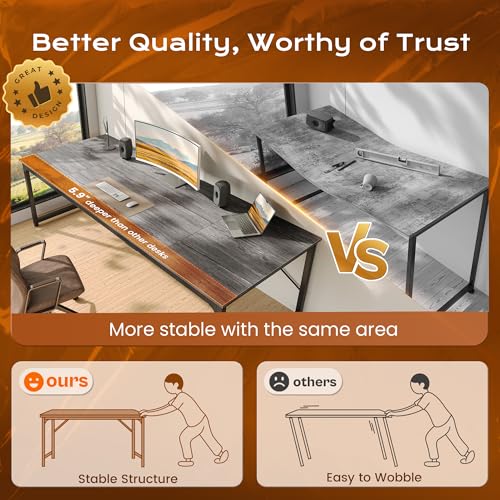 Image of PRAISUN 63 X 29.5 Inch Computer Desk with Deeper Desktop, Gaming Office Writing Work Desk for Home Office, Study, Bedroom, Work from Home, Metal Frame, Grey