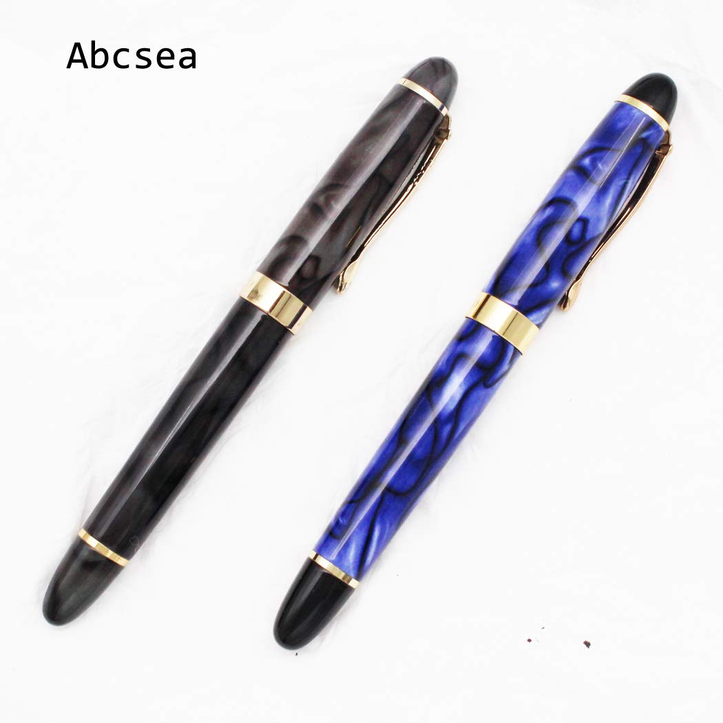 2 pièces Jinhao 450 stylos à bille pointe fine, stylos fineliner noir (fleur bleue et verte), avec 5 pièces de rechanges pour stylo à bille roulante standard noir 0,5 mm