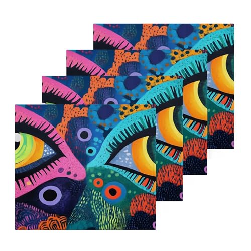 YANENDIE Artistic Eyes Washcloths Towels, Highly Absorbent and Soft Cotton Face Cloths, 4 Pack Quick Dry Wash Cloths - 12 X 12 Inches